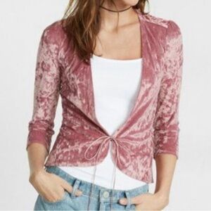 Express One Eleven Dusty Rose Crushed Velvet Tie Front Cardigan